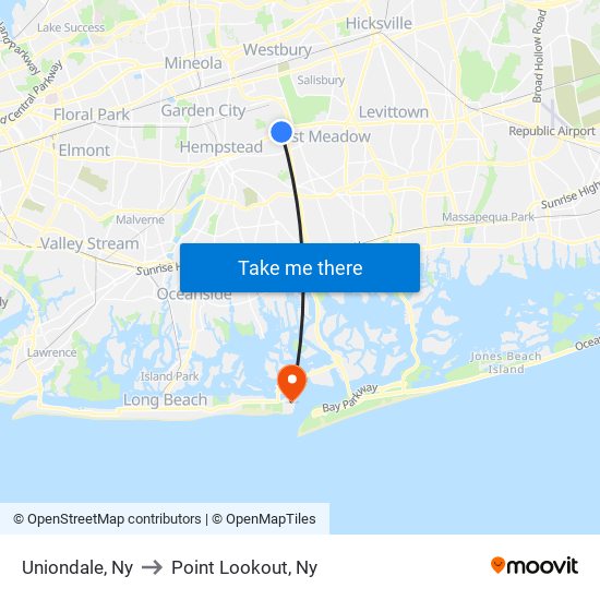 Uniondale, Ny to Point Lookout, Ny map