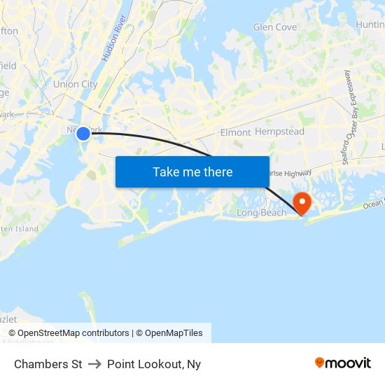 Chambers St to Point Lookout, Ny map