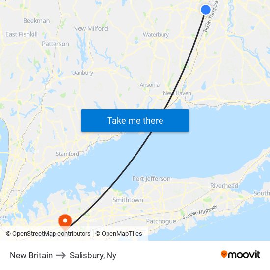 New Britain to Salisbury, Ny map