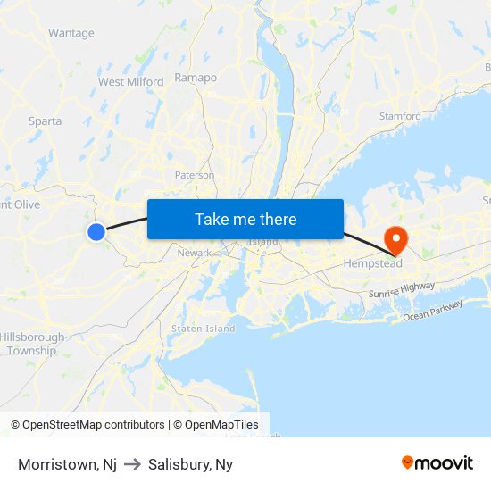 Morristown, Nj to Salisbury, Ny map