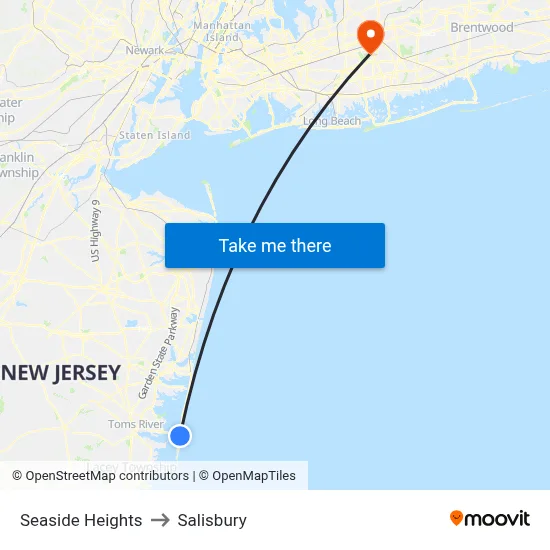 Seaside Heights to Salisbury map