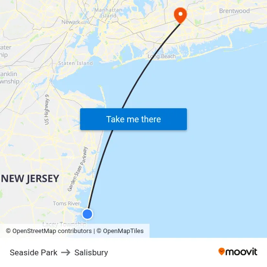 Seaside Park to Salisbury map