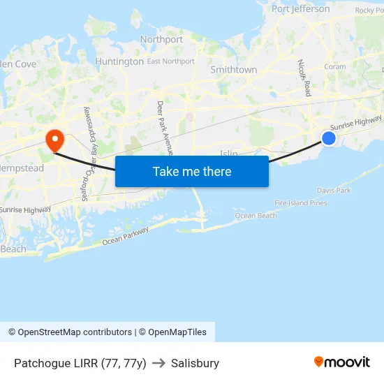 Patchogue LIRR (77, 77y) to Salisbury map