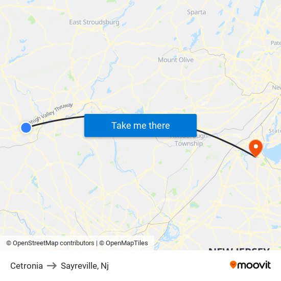 Cetronia to Sayreville, Nj map