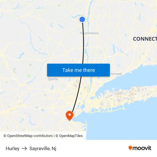 Hurley to Sayreville, Nj map