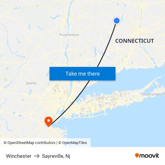 Winchester to Sayreville, Nj map