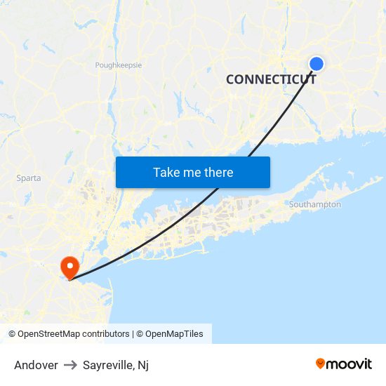 Andover to Sayreville, Nj map