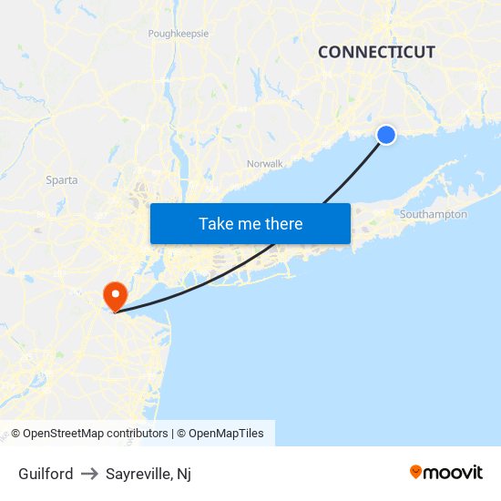 Guilford to Sayreville, Nj map