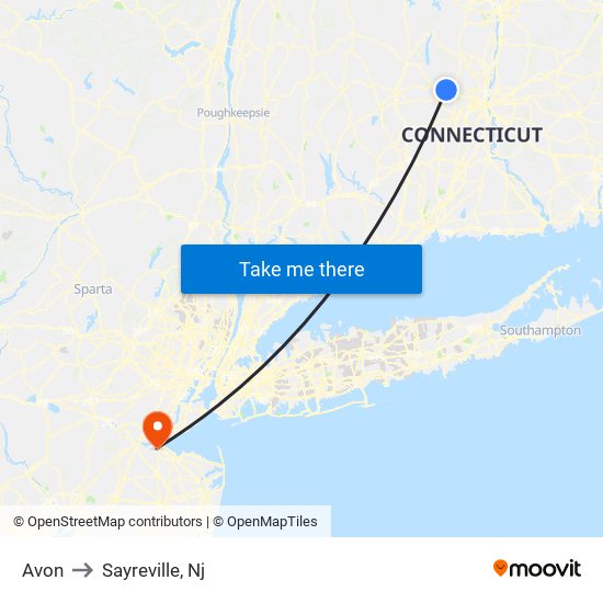 Avon to Sayreville, Nj map