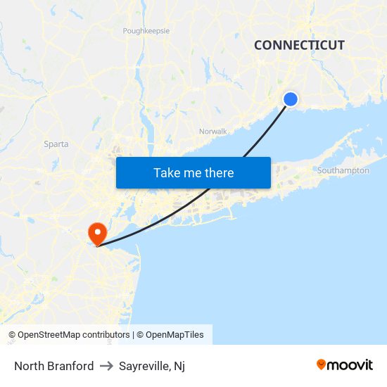 North Branford to Sayreville, Nj map