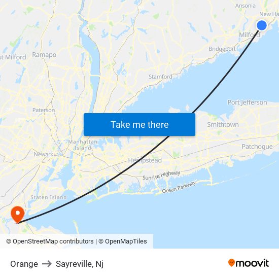 Orange to Sayreville, Nj map