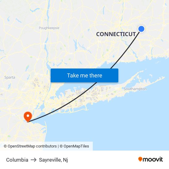 Columbia to Sayreville, Nj map