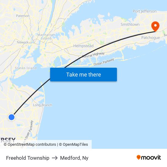 Freehold Township to Medford, Ny map