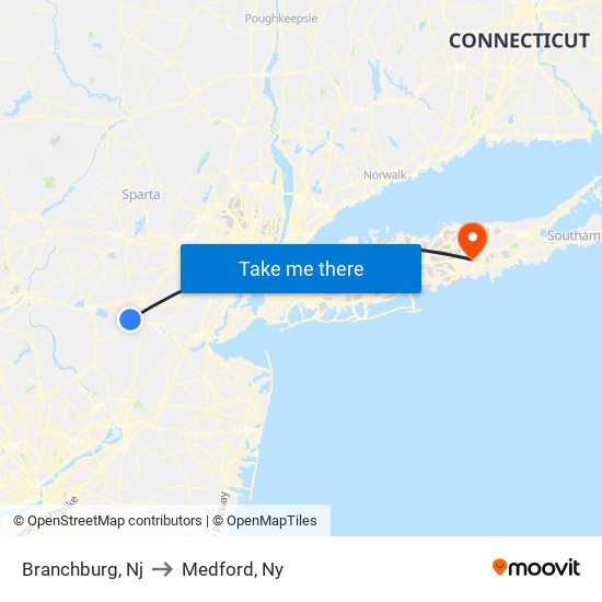 Branchburg, Nj to Medford, Ny map