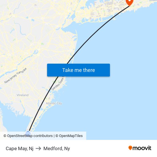 Cape May, Nj to Medford, Ny map