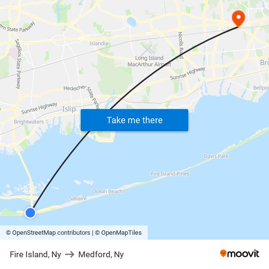 Fire Island, Ny to Medford, Ny map