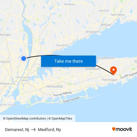 Demarest, Nj to Medford, Ny map