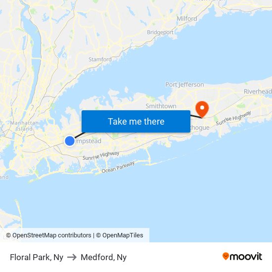 Floral Park, Ny to Medford, Ny map