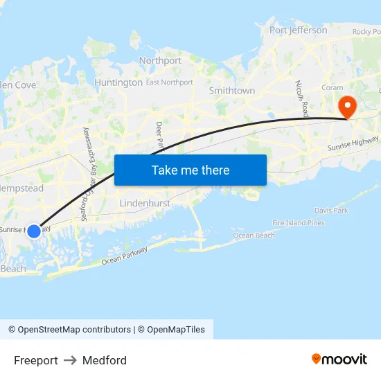 Freeport to Medford map