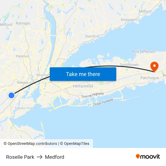 Roselle Park to Medford map