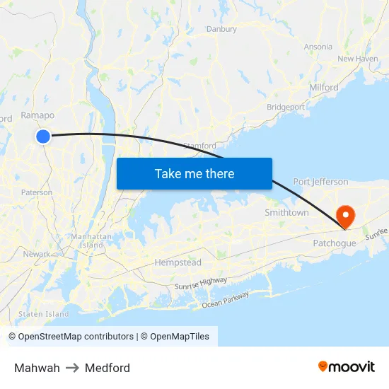 Mahwah to Medford map