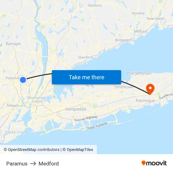 Paramus to Medford map