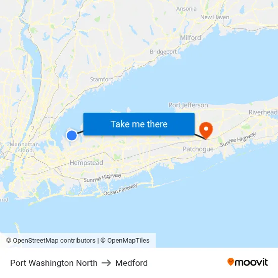 Port Washington North to Medford map