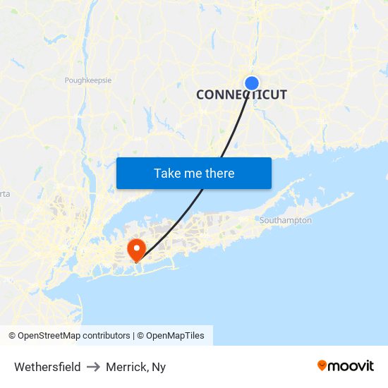 Wethersfield to Merrick, Ny map