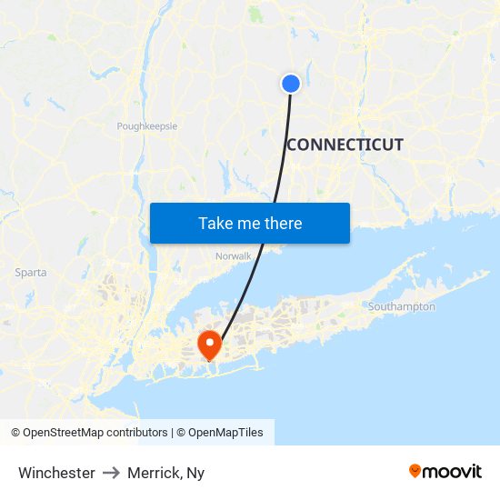 Winchester to Merrick, Ny map
