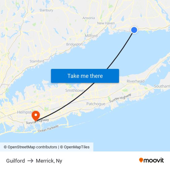 Guilford to Merrick, Ny map