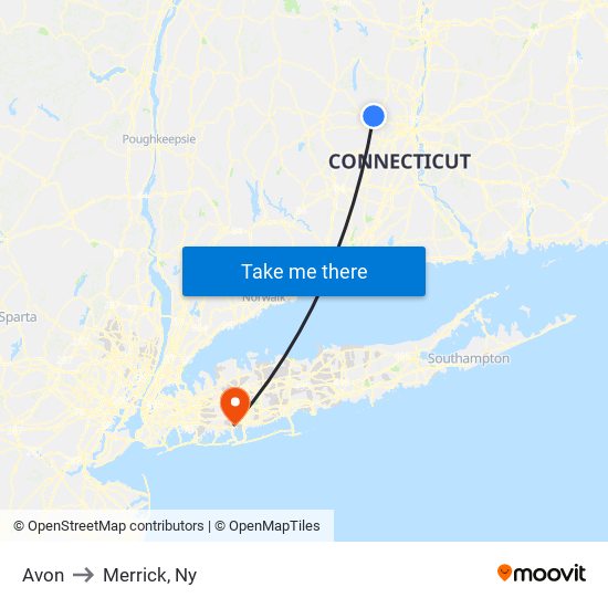 Avon to Merrick, Ny map