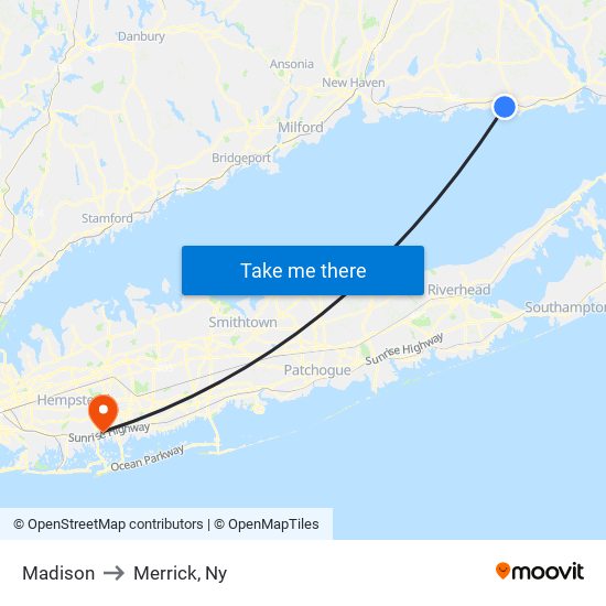 Madison to Merrick, Ny map