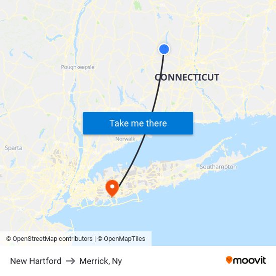 New Hartford to Merrick, Ny map