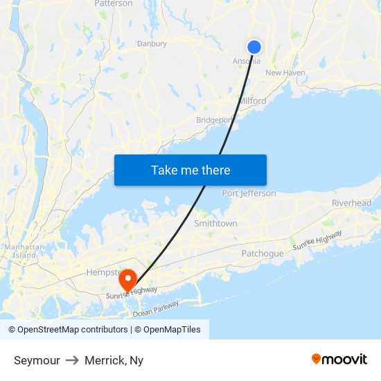 Seymour to Merrick, Ny map