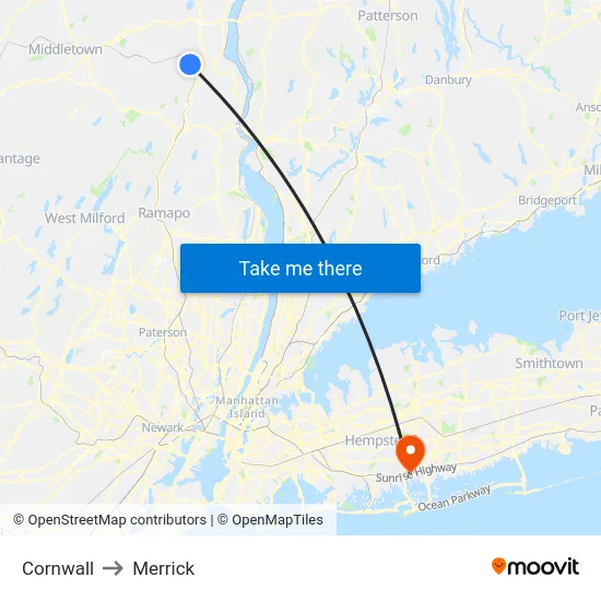 Cornwall to Merrick map
