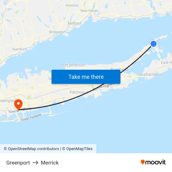 Greenport to Merrick map