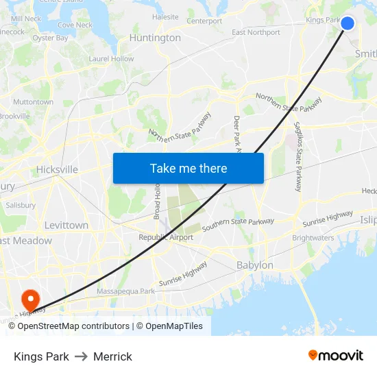Kings Park to Merrick map