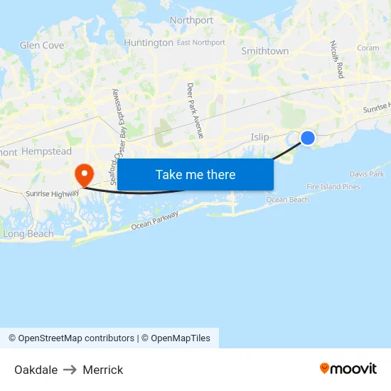 Oakdale to Merrick map