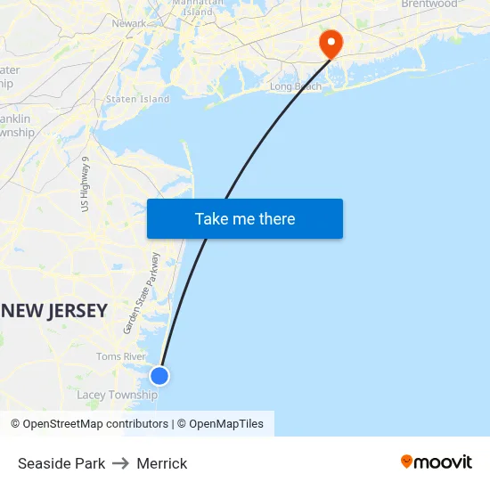 Seaside Park to Merrick map