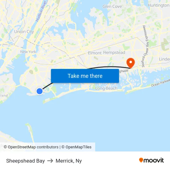 Sheepshead Bay to Merrick, Ny map