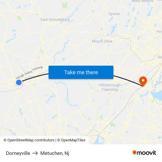 Dorneyville to Metuchen, Nj map