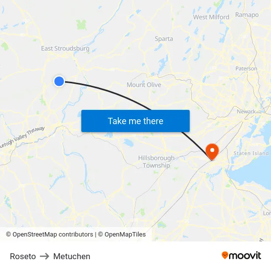 Roseto to Metuchen map