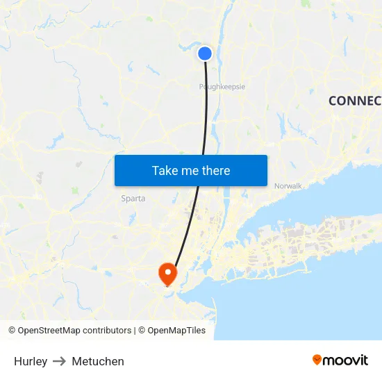 Hurley to Metuchen map