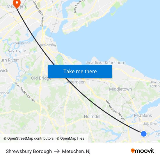 Shrewsbury Borough to Metuchen, Nj map