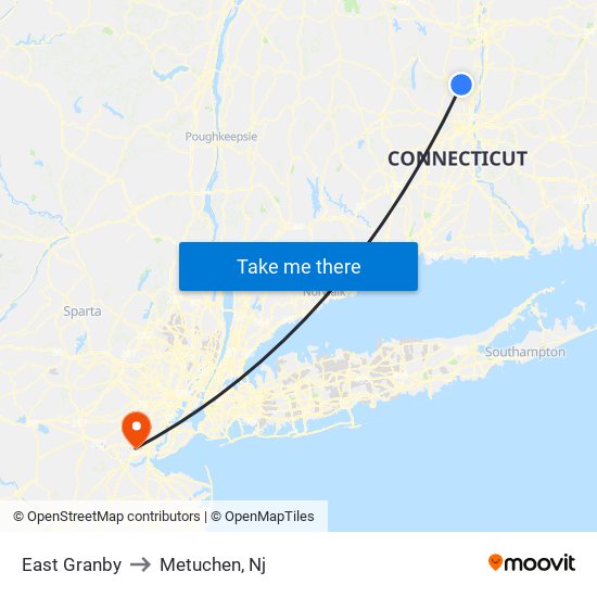 East Granby to Metuchen, Nj map