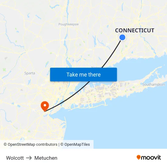 Wolcott to Metuchen map