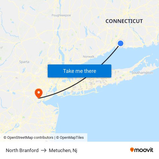 North Branford to Metuchen, Nj map