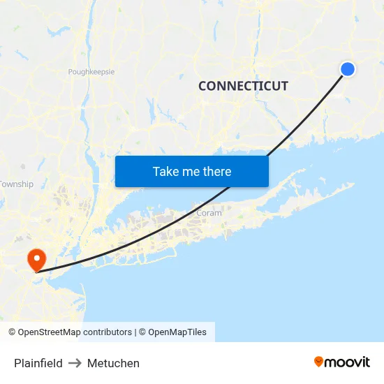 Plainfield to Metuchen map