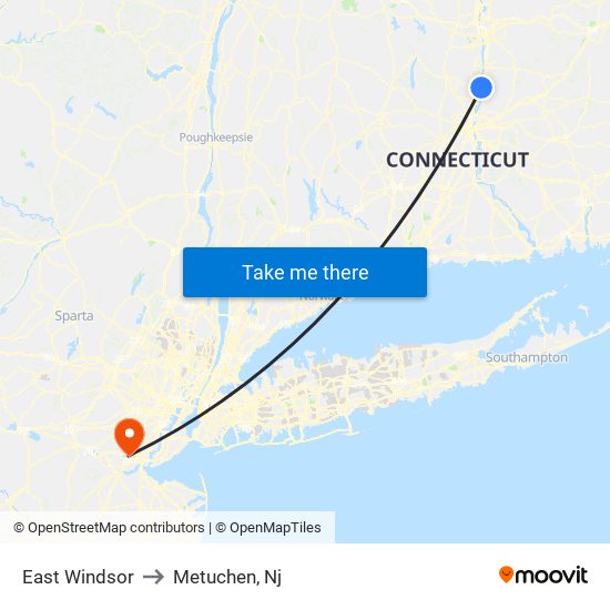 East Windsor to Metuchen, Nj map