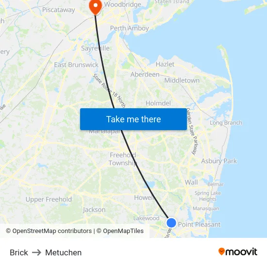 Brick to Metuchen map